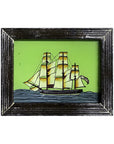 Hand Painted Indian Glass Art - Ship - Mini