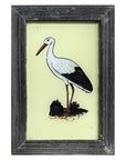Hand Painted Indian Glass Art - Stork Bird - Small
