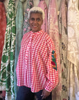 Embroidered Blouse - Red Check