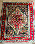 Handwoven Wool Persian Senneh Kilim - Red/Blue
