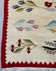 Romanian Cream/Red Border Wool Floral Kilim