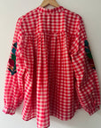 Embroidered Blouse - Red Check