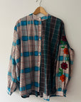 Embroidered Blouse - Blue And Grey Check