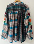 Embroidered Blouse - Blue And Grey Check
