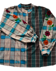 Embroidered Blouse - Blue And Grey Check