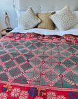 Vintage Galicha Bengali Throw - Red and Green