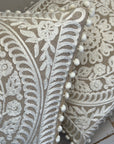 Embroidered Cushion Cover With Pom Poms - Ivory