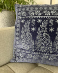 Velvet Paisley Embroidered Cushion Cover - Blues