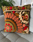Square Velvet Cushion Cover - Sozani Embroidery In Autumn Colours