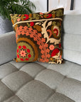 Square Velvet Cushion Cover - Sozani Embroidery In Autumn Colours
