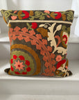 Square Velvet Cushion Cover - Sozani Embroidery In Autumn Colours