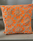 Velvet Embroidered Cushion Cover - Neon Orange Embroidery