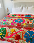 Vintage Hand Stitched Kantha Sozani Throw - Brights