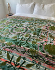 Vintage Hand Stitched Kantha Sozani Throw - Greens