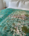 Vintage Hand Stitched Kantha Sozani Throw - Greens