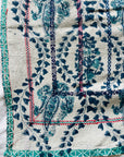 Hand Stitched and Hand Block Printed Kantha Throw - Paisley And Floral Stripe