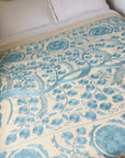Hand Embroidered Cotton Sozani Panel - Pale Blue