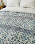 Hand Block Printed Kantha Throw - Floral Stripe