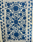 Hand Embroidered Cotton Sozani Panel - Deep Blue