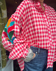 Embroidered Blouse - Red Check