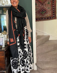 Embroidered Sozani Pattern Full Skirt - Black And Off White