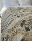 Vintage Kantha Throw with Handblock Print - Floral Print