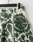 Embroidered Sozani Pattern Full Skirt - Sage and Off White