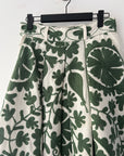 Embroidered Sozani Pattern Full Skirt - Sage and Off White