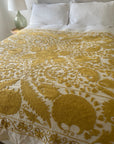 Cotton Hand Embroidered Sozani Throw - Ochre