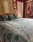 Cotton Velvet Embroidered Suzani Bedcover - Rose Grey