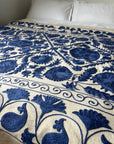 Hand Embroidered Cotton Sozani Panel - Deep Blue