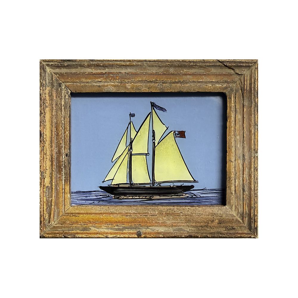 Hand Painted Indian Glass Art - Sail Boat - Mini