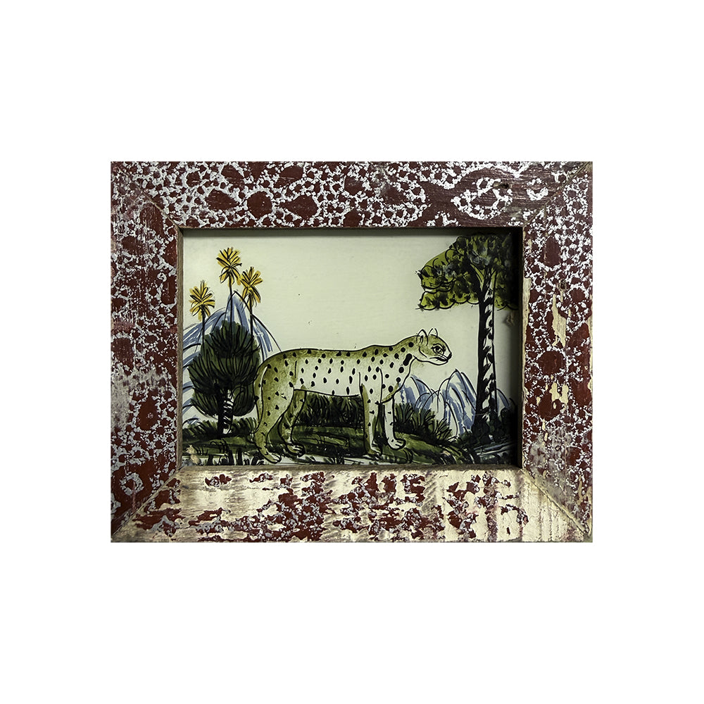 Hand Painted Indian Glass Art - Snow Leopard - Mini