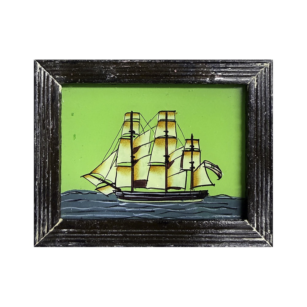 Hand Painted Indian Glass Art - Ship - Mini