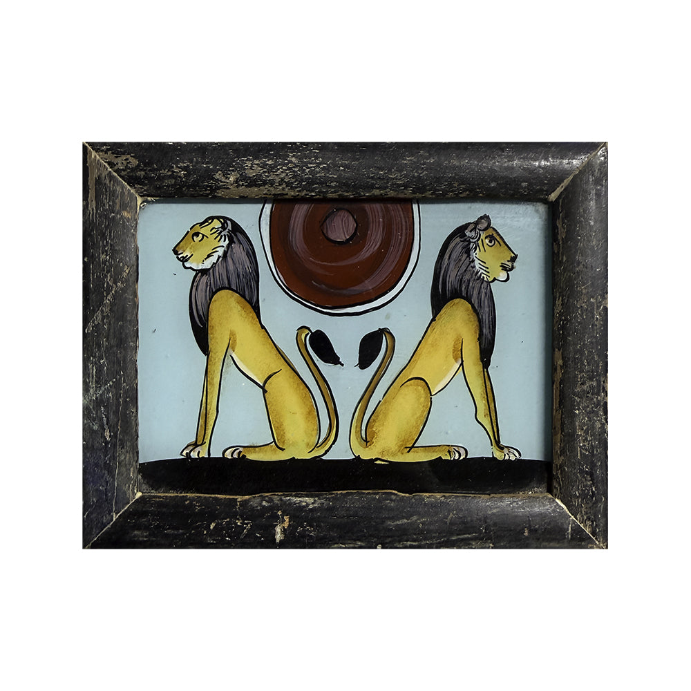 Hand Painted Indian Glass Art - Lions - Mini