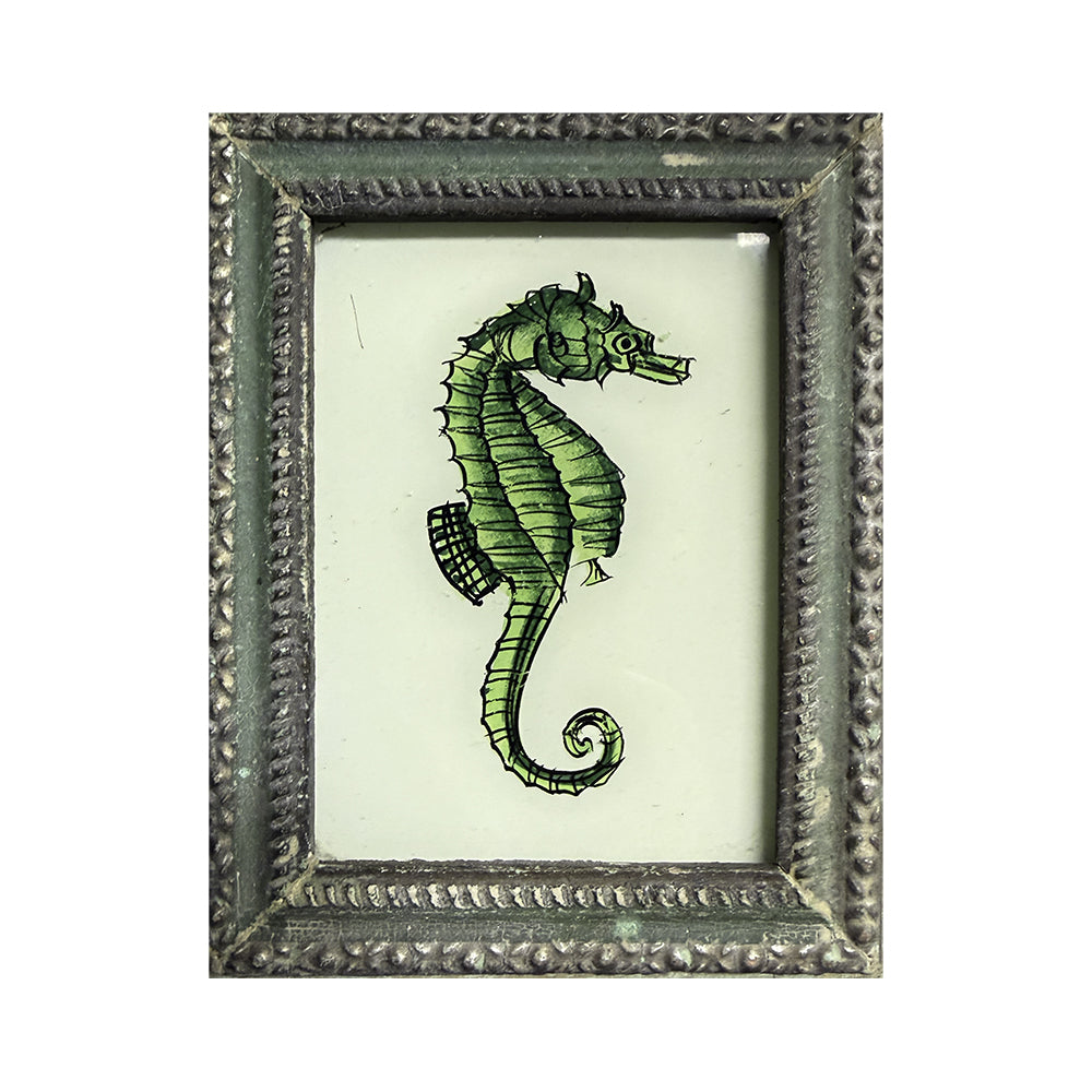 Hand Painted Indian Glass Art - Seahorse - Mini