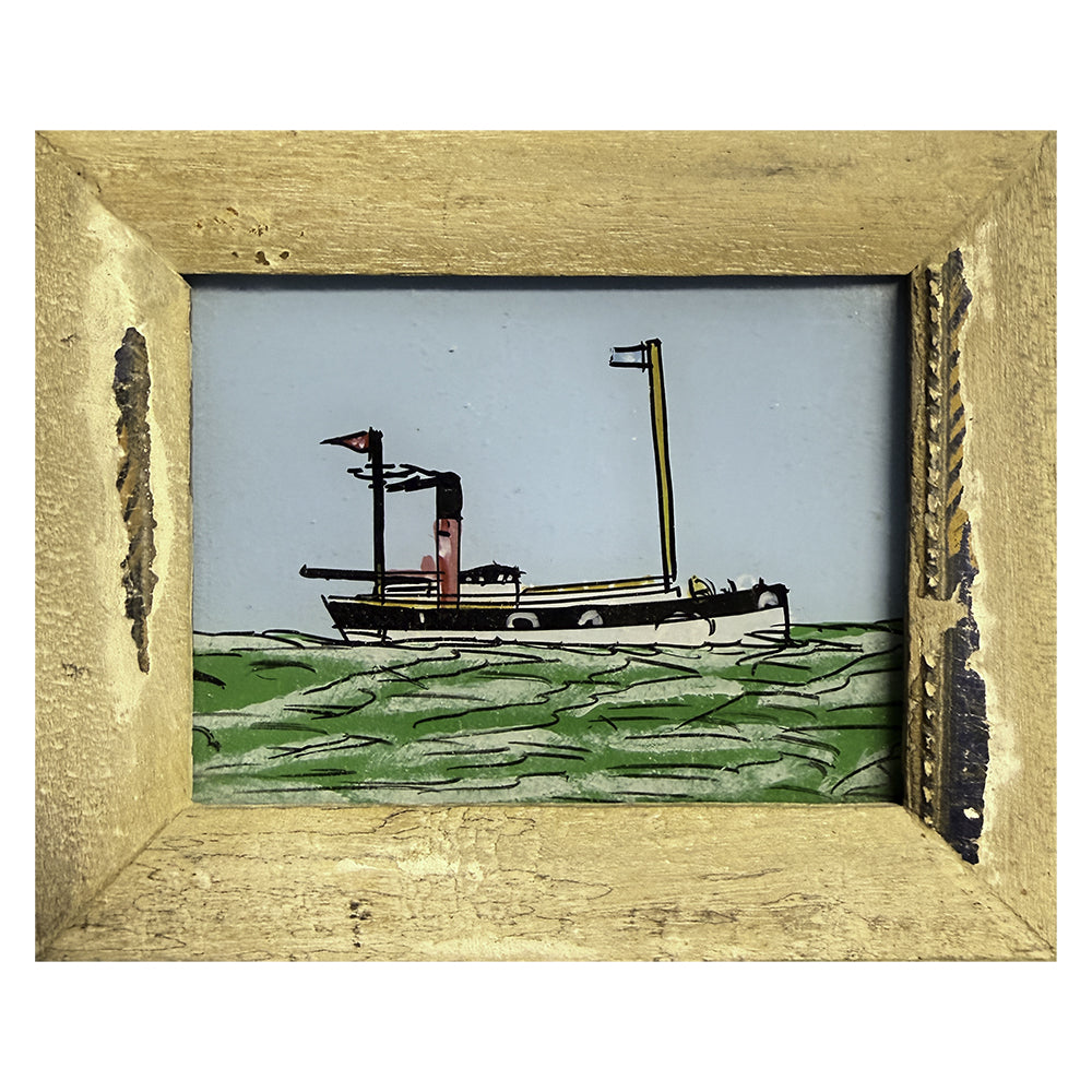 Hand Painted Indian Glass Art - Steam Boat - Mini