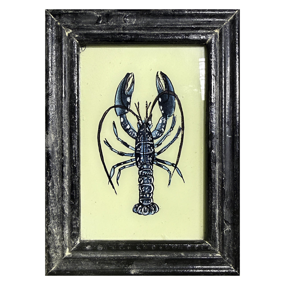 Hand Painted Indian Glass Art - Blue Lobster - Small