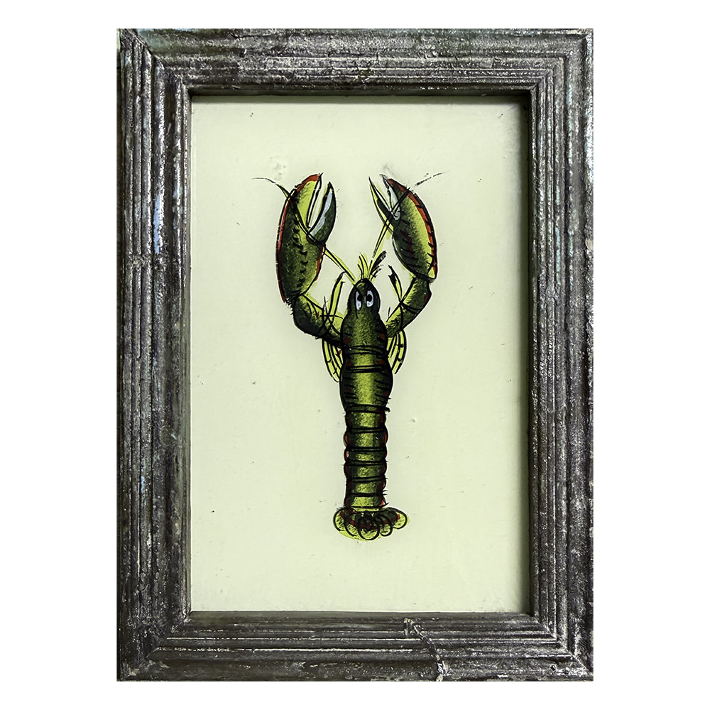 Hand Painted Indian Glass Art - Green Lobster - Small