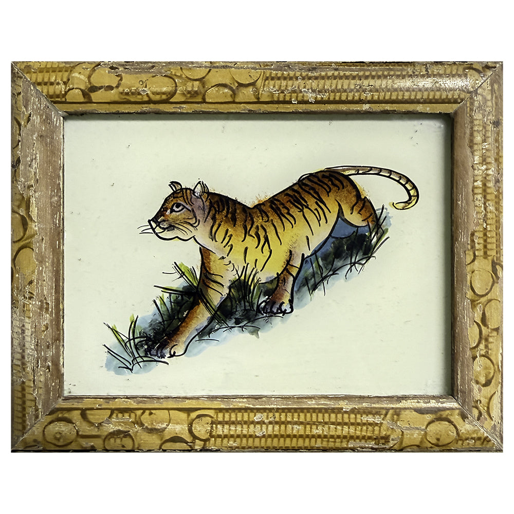 Hand Painted Indian Glass Art - Tiger  - Mini