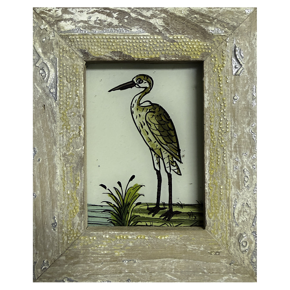 Hand Painted Indian Glass Art - Heron - Mini