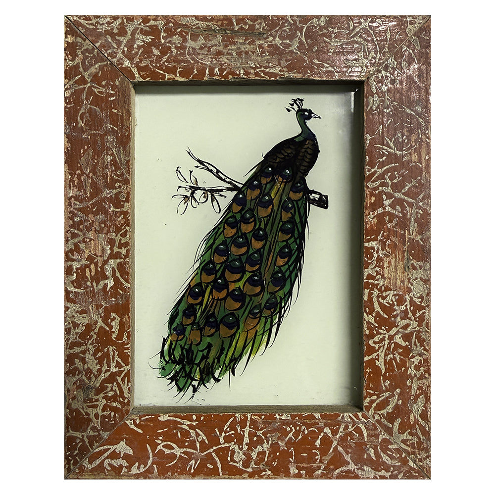 Hand Painted Indian Glass Art - Peacock - Mini