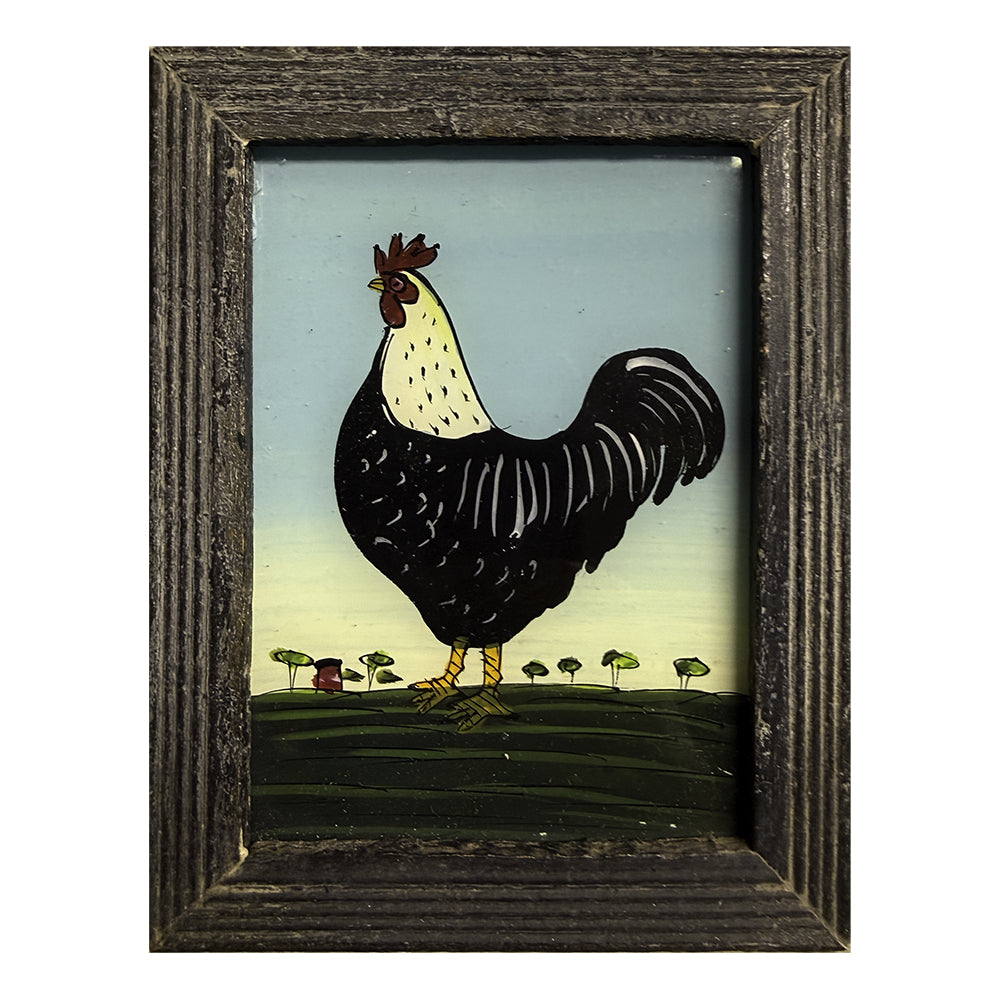 Hand Painted Indian Glass Art - Cockerel - Mini