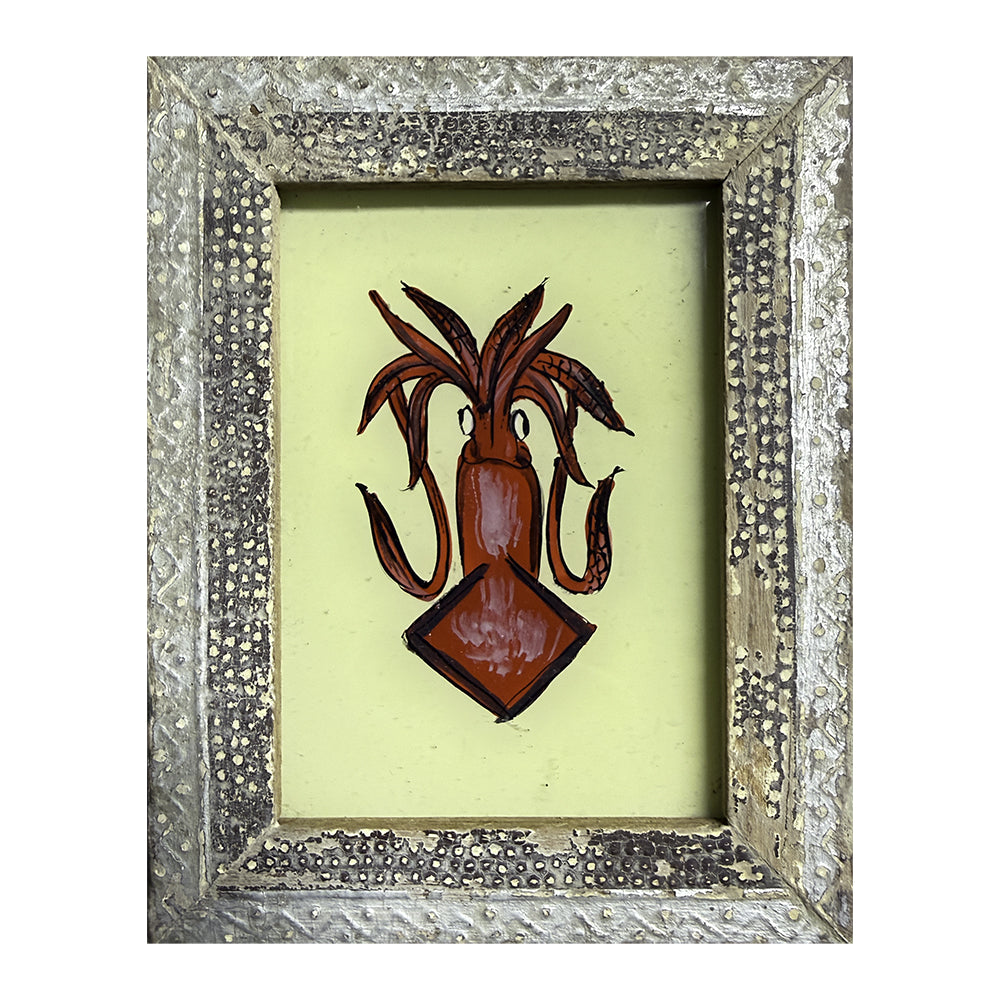 Hand Painted Indian Glass Art - Squid - Mini