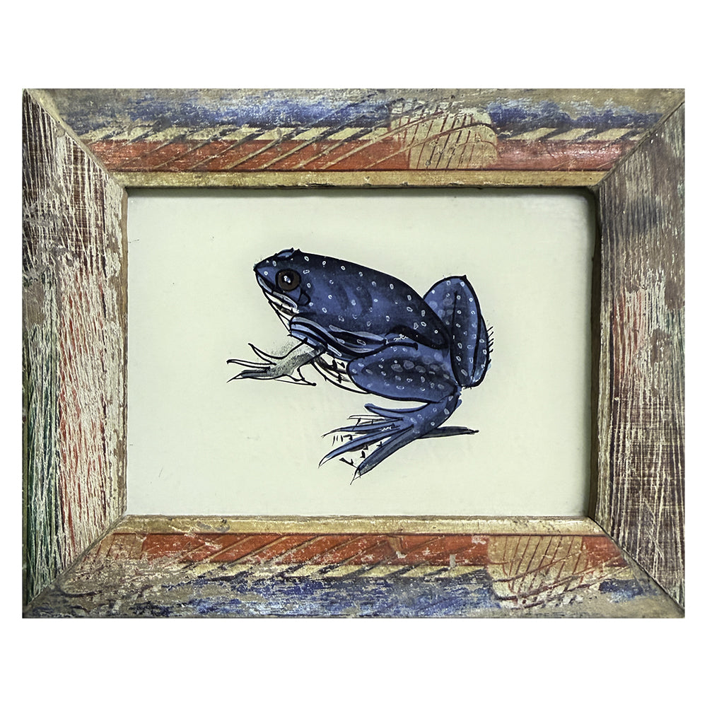 Hand Painted Indian Glass Art - Blue Frog - Mini