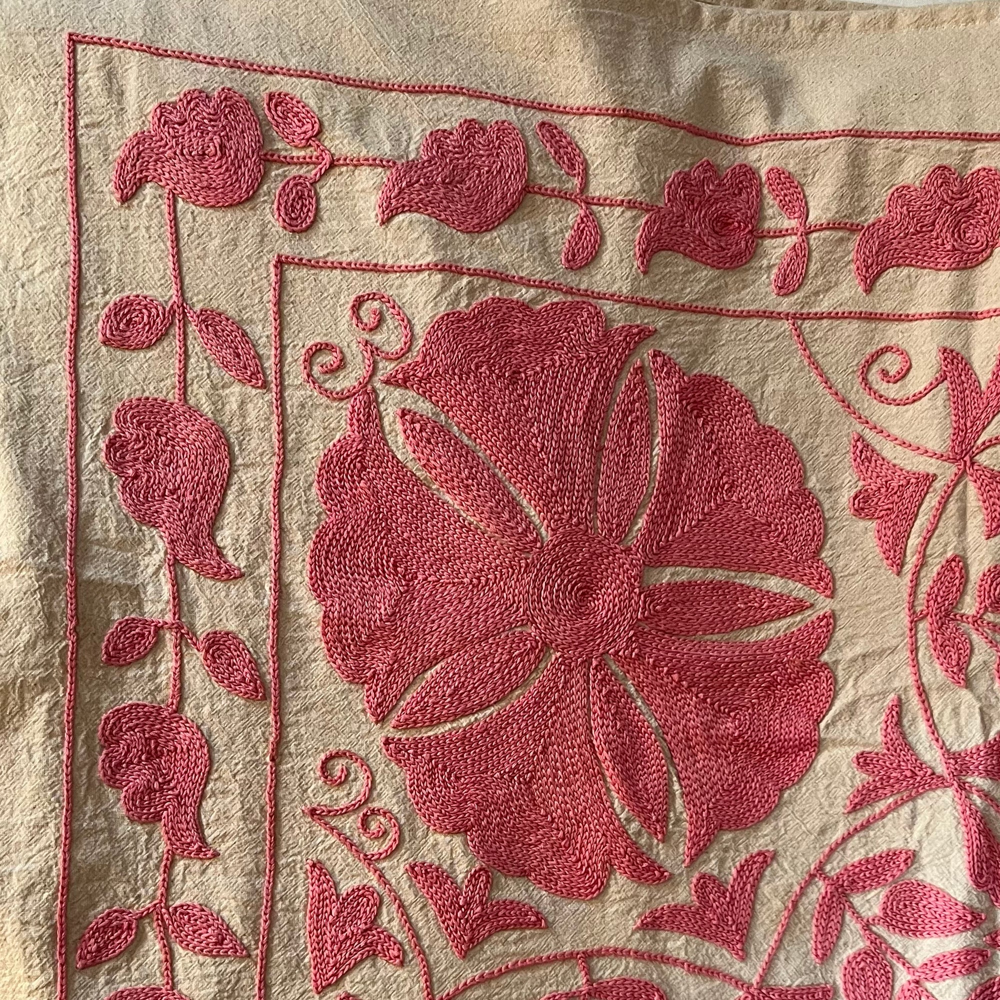 Hand Embroidered Throw - Pink