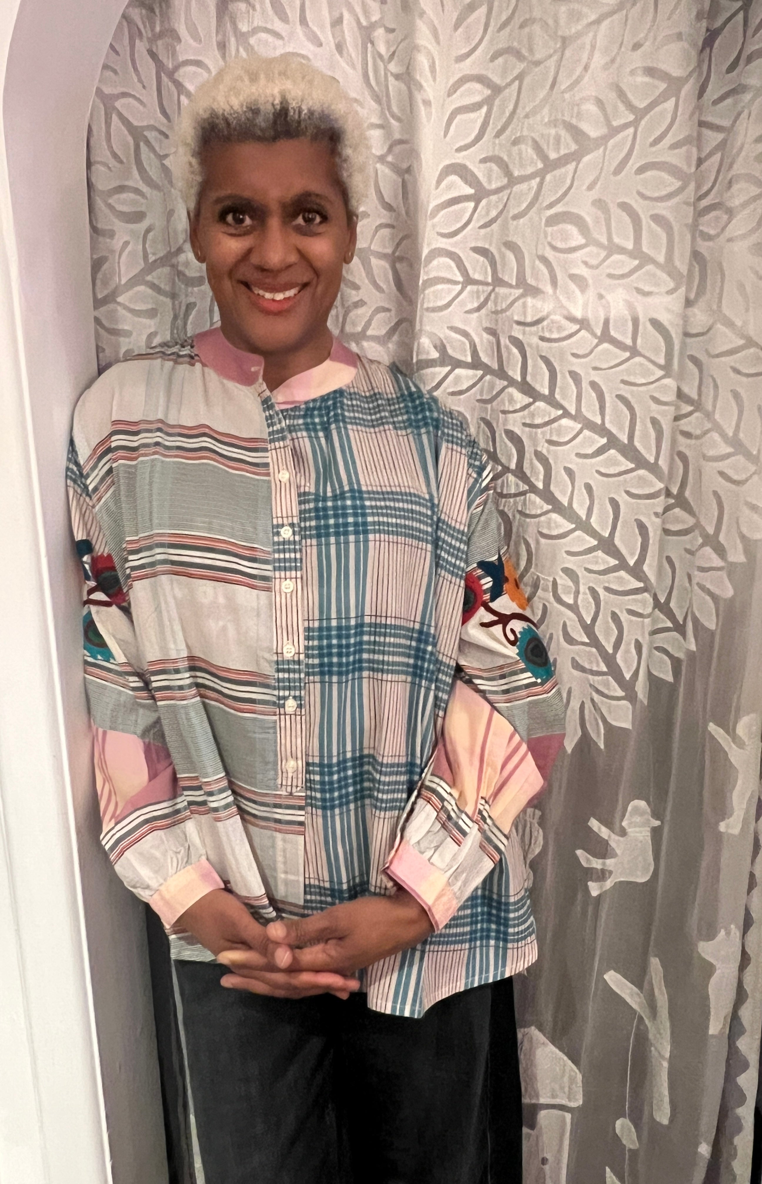 Embroidered Blouse - Pink And Blue Check – Louisa Maybury Home