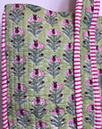 Printed Tote Bag - Green print with pink trim