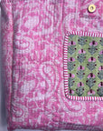 Printed Tote Bag - Green print with pink trim