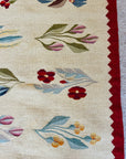 Romanian Cream/Red Border Wool Floral Kilim